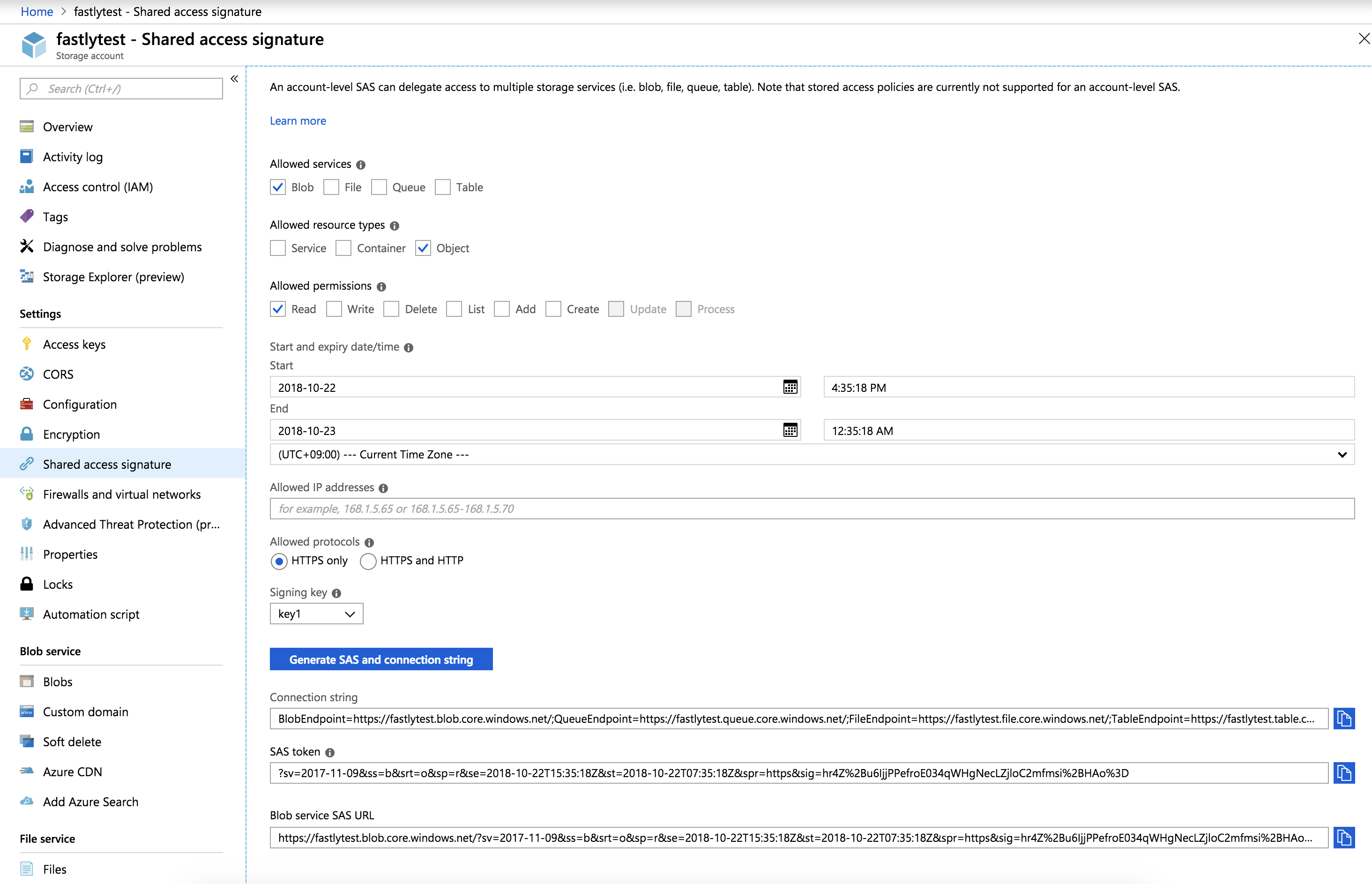 creating a shared access signature