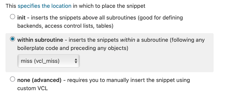 Select VCL Snippet type